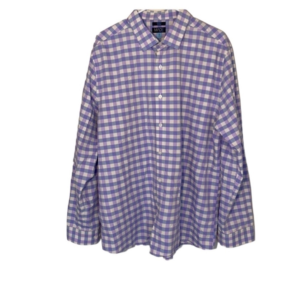 MADE by Cam Newton Modern Fit Non-Iron Blue/Purp Checkered Long Sleeve Oxford XL